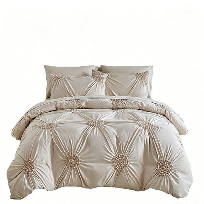 🛏️2026 HOT SALE 35000+ Sold 50% OFF! 💤🌙Elegant Tufted Floral Pinch Pleat Duvet Cover Set, Premium Soft Breathable Bedding Set, Stylish Cozy Bedroom Decor with Pillowcases