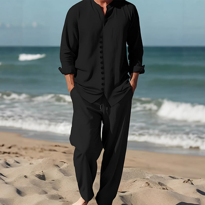☀️👔 LIMITED-TIME 50% OFF! Men’s Minimalist Shirt & Trousers Set – Breathable Blend, Relaxed Fit & Modern Button Detail ✨