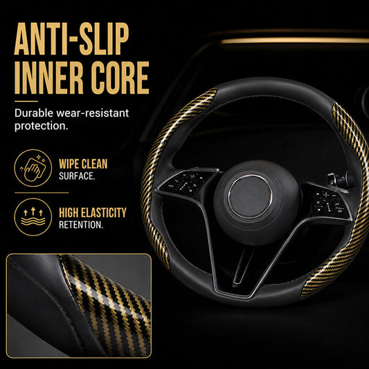 🎉 2026 Sale — Over 37600 Sold! 📢Universal Carbon Fiber Texture Steering Wheel Cover｜Ergonomic Anti-Slip Segmented Grip Protector ✨