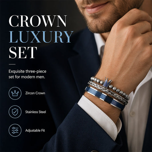 👑 50% OFF! 💎 3-piece men's bracelet set with crown design – Luxurious look, durable & versatile – Perfect for everyday wear & special occasions ✨