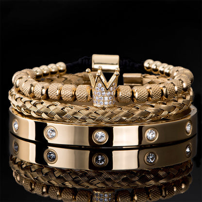 👑 50% OFF! 💎 3-piece men's bracelet set with crown design – Luxurious look, durable & versatile – Perfect for everyday wear & special occasions ✨