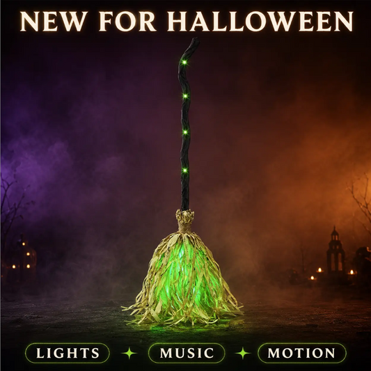 🧙50% OFF NOW! Animated Witch Broom Halloween Decoration, Light‑Up Motion Witch Broom with Glowing Lights, Spooky Sound & Moving Effect for Halloween Party, Yard, Indoor Outdoor Decor
