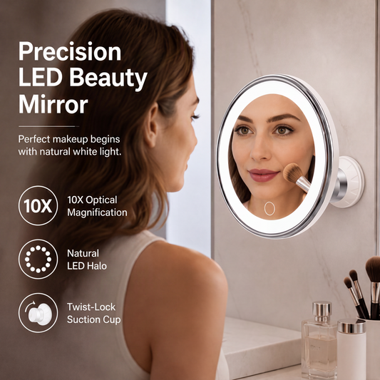 💄 10X Magnifying Makeup Mirror – LED Ring Light & 360° Adjustable for Makeup & Skincare