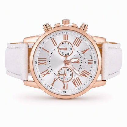 ⌚50% OFF! 🌸 Simple women's quartz watch with a leather strap and a three-window dial